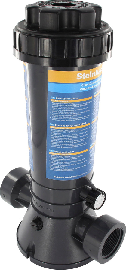 Steinbach Chlor-Dosierschleuse aus schwarzem Kunststoff mit 1 1/2 Zoll Innengewinde für Langzeit-Chlortabletten - Bild 1