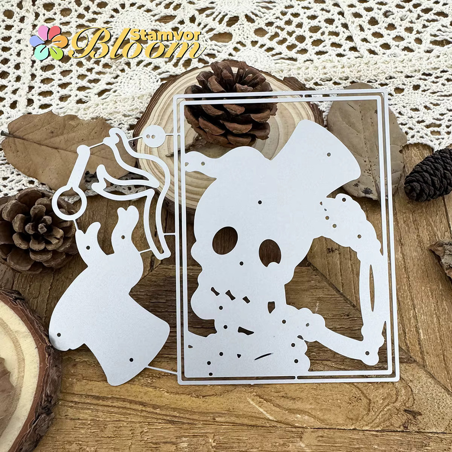 Metall Stanzform Halloween Schädel mit quadratischem Rahmen für Scrapbooking und Prägung in Silber - Bild 5