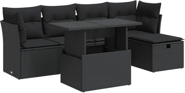 vidaXL 6-teilige Garten-Sofagarnitur aus Poly-Rattan mit Kissen in Schwarz - Bild 1