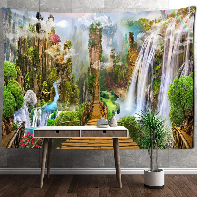 Binchi Outdoor Equipment Wandbehang Bohemian Landschaft mit Psychedelischen Engeln, Mehrfarbig, B: 95 cm, H: 70 cm - Bild 2