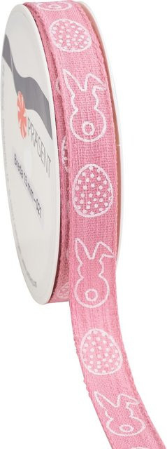Leinenband Ostern mit Ostereiern und Hasen in Altrosa und Pink - Bild 1