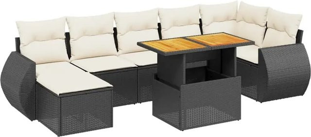 vidaXL 8-teilige Garten-Sofagarnitur aus Polyrattan in Schwarz mit Kissen und Couchtisch für Terrasse und Garten - Bild 1