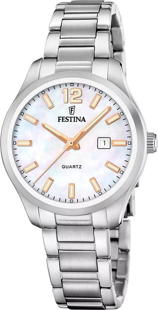 Festina Damenuhr, Quarz, Edelstahl, Perlmutt, 33 mm, Silber - Bild 1