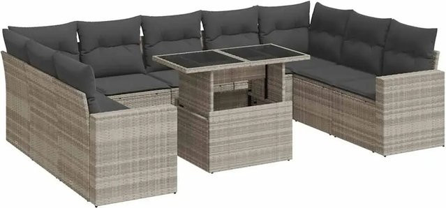 vidaXL 10-teilige Garten-Sofagarnitur aus Poly-Rattan mit Kissen in Hellgrau - Bild 1
