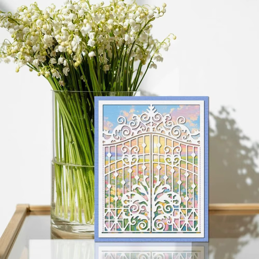 Metall-Stanzschablone im viktorianischen Stil für Scrapbooking und Kartenherstellung mit öffnenden Toren und Türrahmen - Bild 2