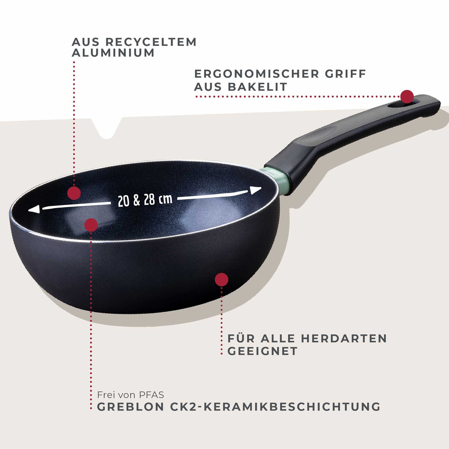 Fackelmann Wokpfannen-Set Brandao aus Keramik und Aluminium in Schwarz, 2-teilig, Ø 20 cm und Ø 28 cm, Backofenfest - Bild 3