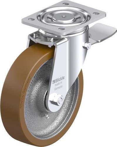 Blickle Lenkrolle LH-GB 200K-ST mit Feststeller in Silber und Braun, Rad-Durchmesser: 20 cm, Tragfähigkeit: 900 kg - Bild 1