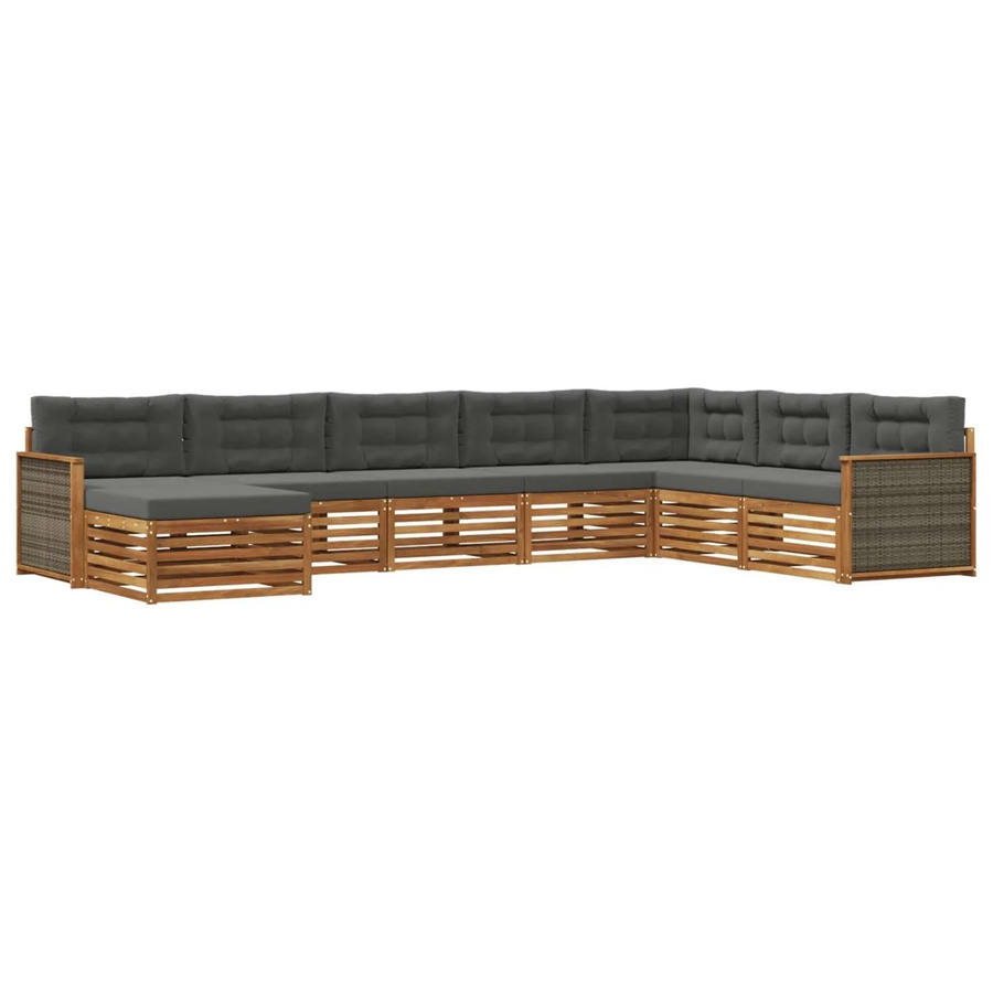 vidaXL Outdoor-Sofagarnitur L-Form aus Akazienholz mit 8 Kissen in Anthrazit und Natur - Bild 2