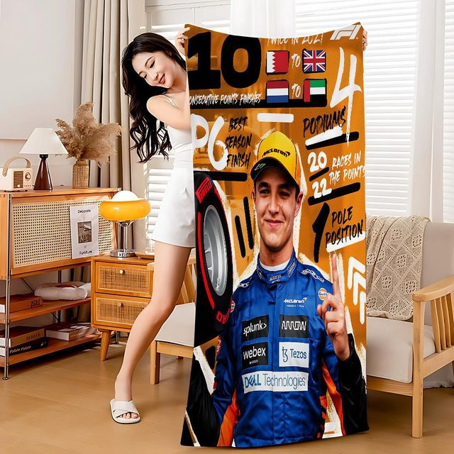 Ka Chen Muda F1 Lando Norris Mikrofaser Strandtuch, Saugfähig und Schnelltrocknend, Multicolour, B: 100 cm, H: 180 cm - Bild 1