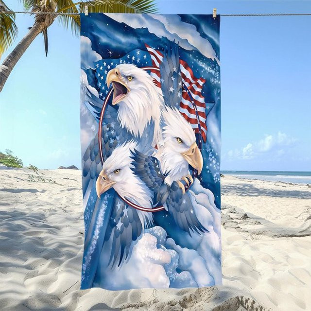 Strandtuch mit Amerikanischem Adler Motiv von JMG Household Supplies, Schwarz-Weiß, Mikrofaser, B/B: 70 x 140 cm - Bild 1