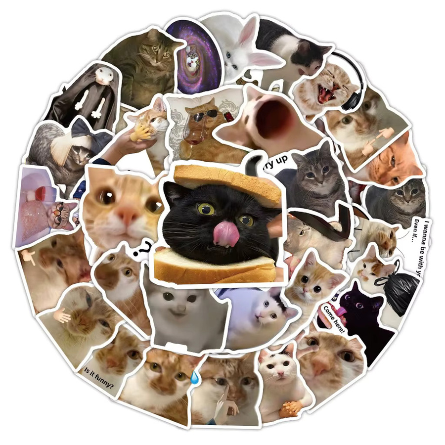 56 Stück Kawaii Cat Meme Sticker Set von AnimeWorlds Store, wasserfeste UV-beschichtete Aufkleber in Multicolour für Journaling und Geräte - Bild 2