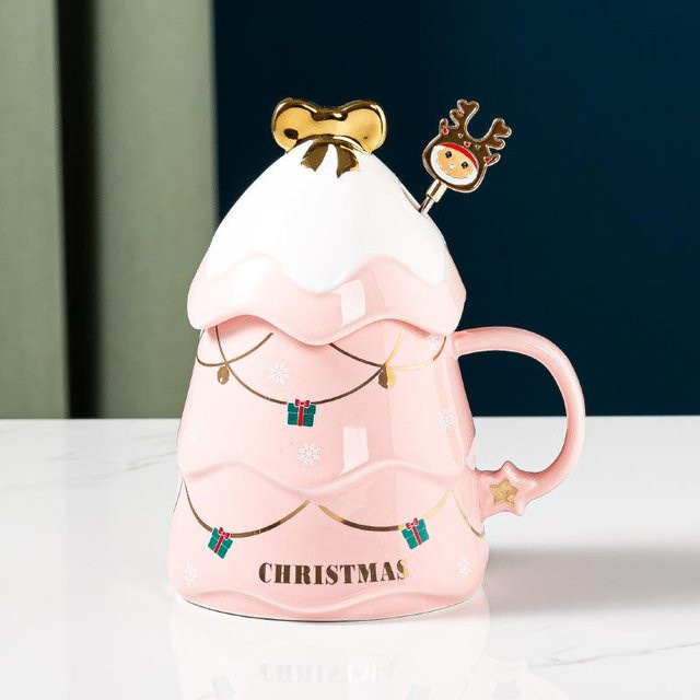 Yiran Furniture Weihnachtstasse aus Keramik mit Deckel, grau, 450 ml - Bild 1