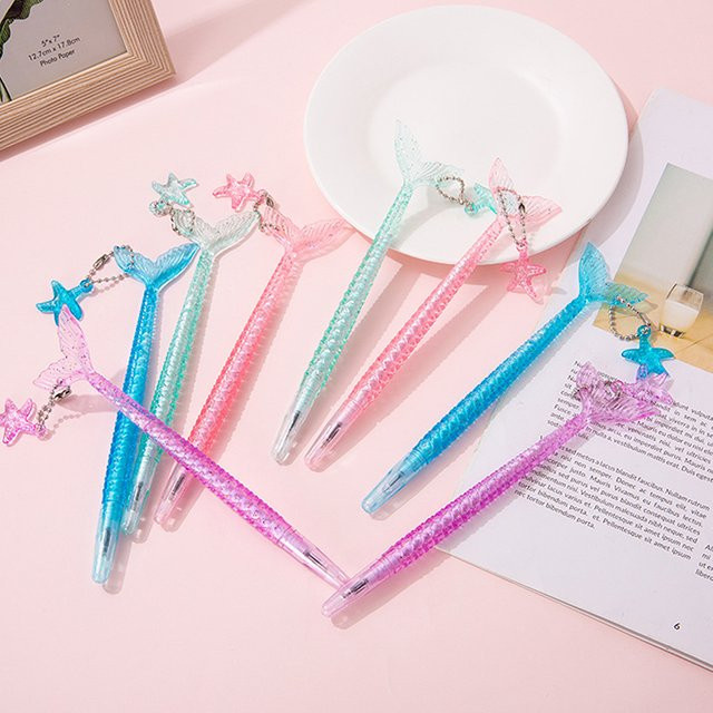 5er Set Kristall Glitter Gelstifte mit Meerjungfrau Anhänger in Multicolour für Schüler und Kinder - Bild 1