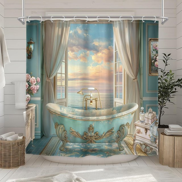 Duschvorhang Practical Home Decor mit Meerblick und Sonnenuntergang Motiv, Mehrfarbig, Breite: 140 cm, Höhe: 180 cm - Bild 1
