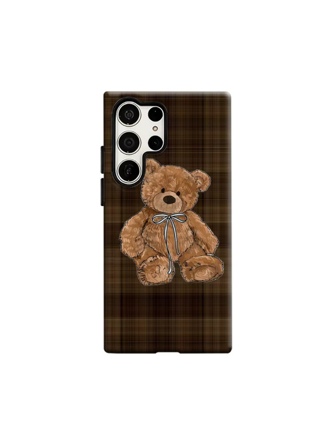 Stoßfeste Teddybär-Handyhülle in Braun mit Karomuster für Samsung Galaxy S25 Ultra, S24 und S23 Ultra Plus - Bild 4