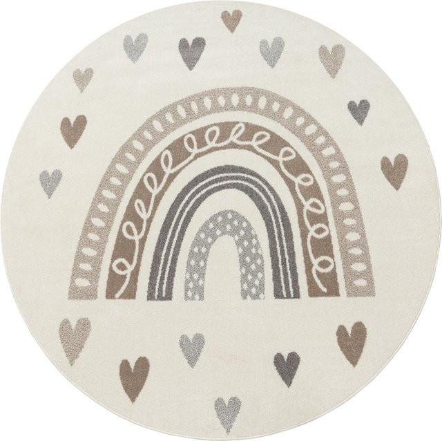 Kinderteppich Ninique mit Regenbogen-Motiv in Beige, rund, Durchmesser: 120 cm - Bild 1