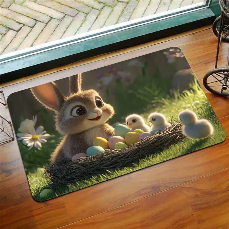 VIKAMA Dekorative Ostern Fußmatte mit Fluffy Bunny und Egg Nest Design für Wohnzimmer und Schlafzimmer, Mehrfarbig - Bild 2
