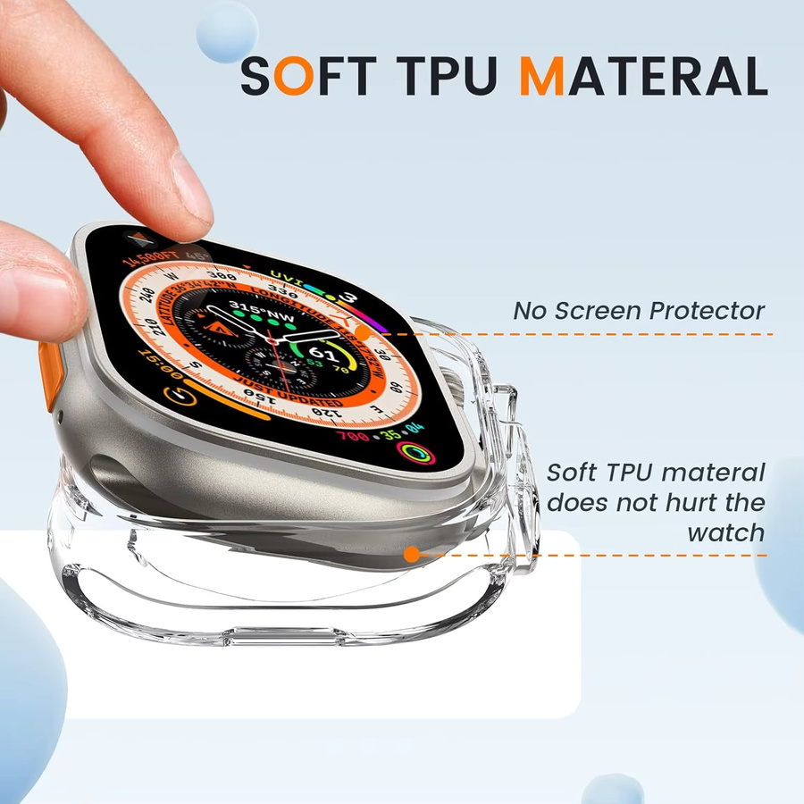 RWBANDS Schutzhülle aus TPU für Apple Watch mit Displayschutz, transparent, passend für Apple Watch Ultra 2 und verschiedene Modelle von 40 mm bis 49 mm - Bild 3