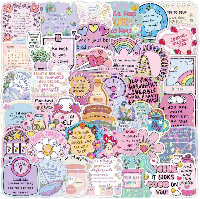 Wiederverwendbare ästhetische Aufkleber mit inspirierenden Zitaten in Multicolour für DIY-Projekte wie Auto, Koffer oder Briefpapier (50 Stück) - Bild 1