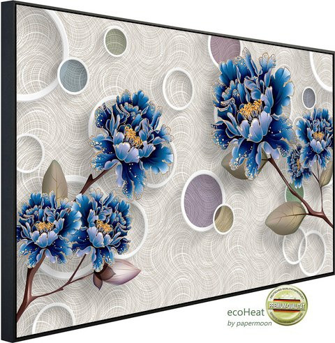 papermoon EcoHeat Infrarotheizung mit Blumenmuster in Blau und Multicolour, Matt-Effekt, mit App-Steuerung und Überhitzungsschutz - Bild 1
