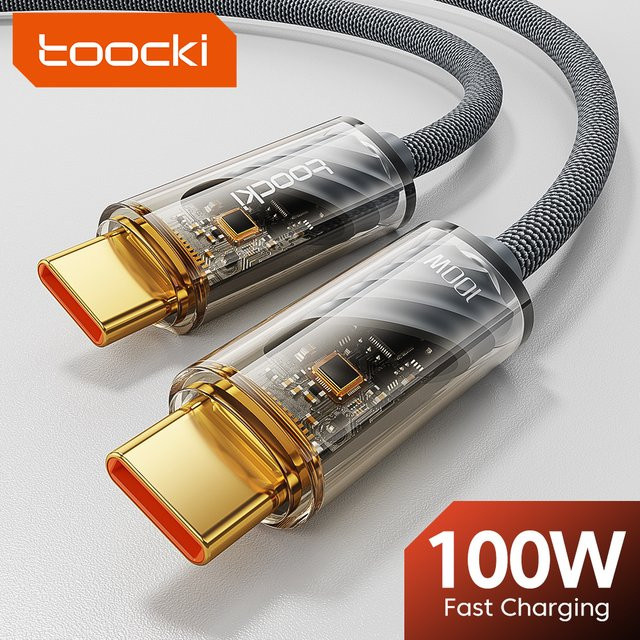 Toocki USB-C auf USB-C Kabel 100W PD Schnellladekabel transparent grau - Bild 1