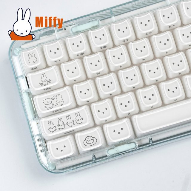 Miffy Tastenkappen für mechanische Tastaturen, Niedliche Hasen-Keycaps in Weiß, MAO Profil für Gaming und Büro - Bild 1