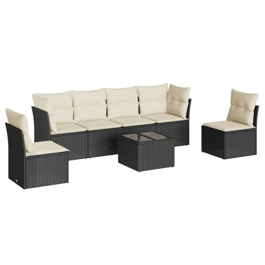 vidaXL 7-tlg Garten-Sofagarnitur aus Poly-Rattan mit Kissen und Glastisch in Schwarz Modell 60 - Bild 2