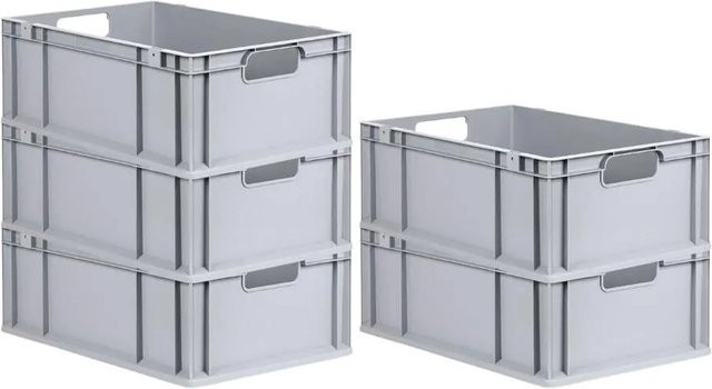 PROREGAL Spar Set 5x Eurobox Nextgen Economy Eurobehälter mit offenen Griffen, Grau, H x B x T: 22 x 40 x 60 cm, 44 Liter - Bild 1