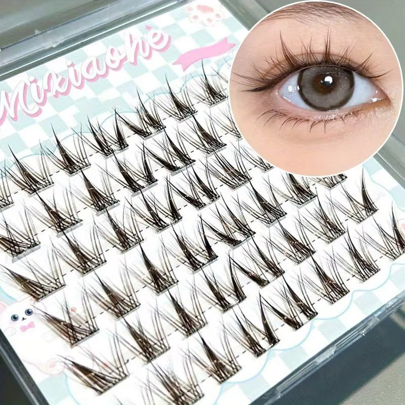 Mixiaohe Cluster-Wimpern, Hellbraun, 48 Stück, C-Curl, 10-13mm - Bild 2