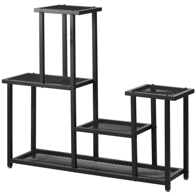 Outsunny Pflanzenregal aus Metall mit 4 Stufen in Schwarz, B/T/H: 91 x 25 x 83 cm - Bild 3