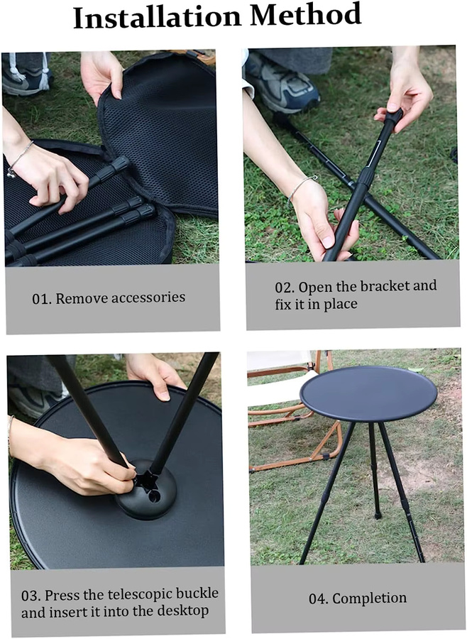 AZULBLANCO Klappbarer runder Teleskop-Esstisch aus Aluminiumlegierung in Schwarz, höhenverstellbarer Picknicktisch für Outdoor und Wandern - Bild 5