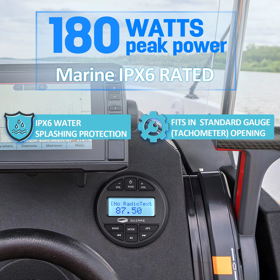 GUZARE Marine DAB+ Radio Stereo in Schwarz mit Bluetooth, AM/FM und MP3 Player für Boot, Yacht und Jetski - Bild 3