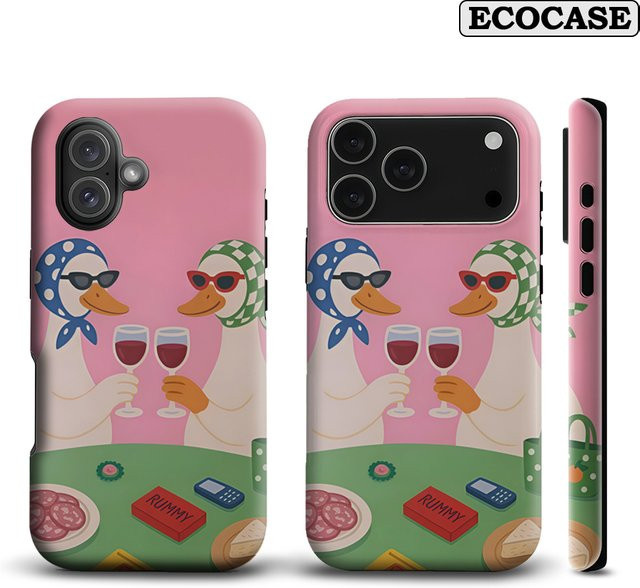 Potdemiel Handyhülle Chic Ducks Wine Night für iPhone 17 16 15 14 13 12 Pro Max Plus mit doppelschichtiger Rückseite - Bild 1