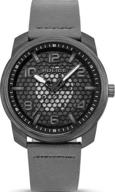 Police Herrenuhr Protector, Quarz, Edelstahl, 42 mm, Leder, Schwarz, 5 ATM - Bild 1