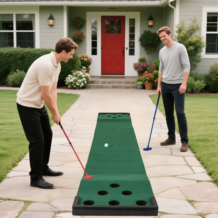 GOFLAME Golf-Pong-Putting-Matte, grün, mit 2 Puttern, 6 Bällen, 12-Loch-Abdeckungen - Bild 2