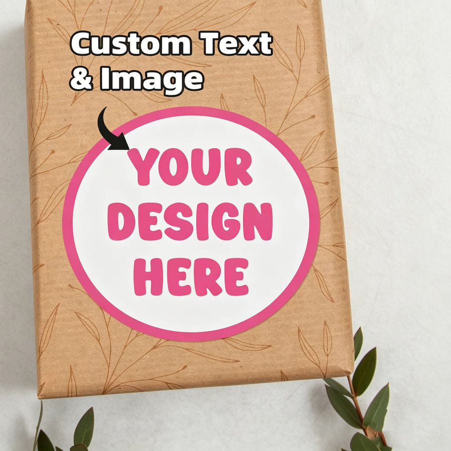 Personalisierte runde Aufkleber aus wasserfestem weißem Vinyl mit individuellem Design, Logo oder Text für Hochzeitsgeschenke und Geburtstagsfeiern - Bild 1