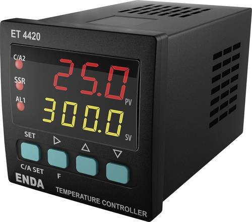 Enda ET4420-230 PID Temperaturregler in Schwarz, Pt100, J, K, T, S, R, Relais 2 A, SSR, B: 48 mm, H: 48 mm, T: 94 mm - Bild 1