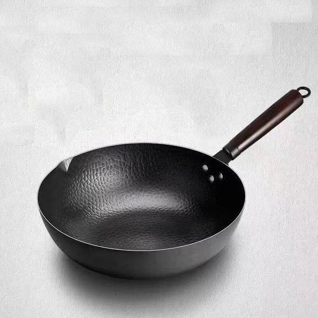 WTEMPO Handgefertigte Bratpfanne aus geschmiedetem Carbonstahl, unbeschichtet, Schwarz, Durchmesser: 30 cm - Bild 1