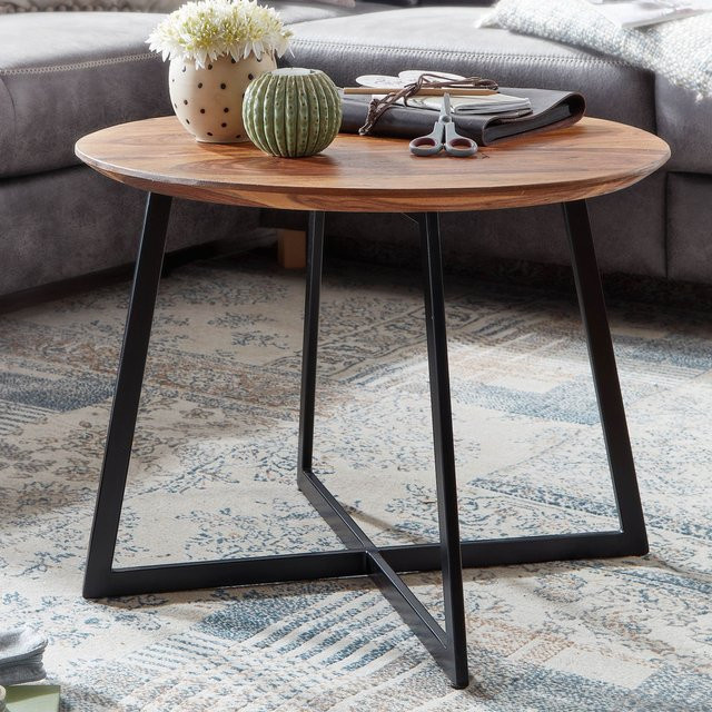 FineBuy Couchtisch aus Sheesham Massivholz rund, Farbe Braun, Durchmesser: 60 cm, Höhe: 45 cm - Bild 1
