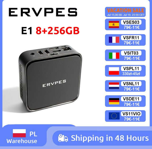 ERVPES E1 Mini-PC mit AMD Ryzen 3 3250C, 8GB DDR4, 256GB SSD, Windows 11 Pro, Dual-Band WLAN und Bluetooth 5.2, Schwarz - Bild 1