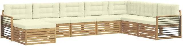 vidaXL Outdoor-Sofagarnitur in L-Form aus Akazienholz mit Kissen, 8-teiliges Set, Weiß und Beige - Bild 1