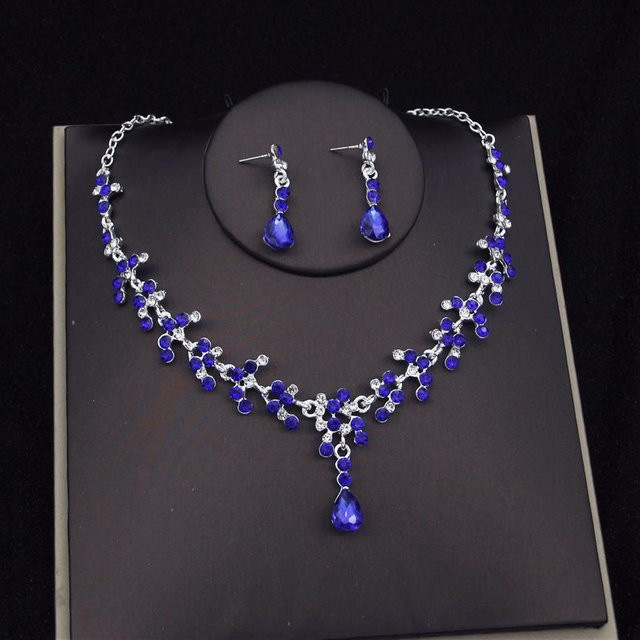 YIRAN Jewelry Schmuckset, Tiara, Halskette, Ohrringe, Messing, Kristall, Perle, Damen, Schwarz - Bild 1