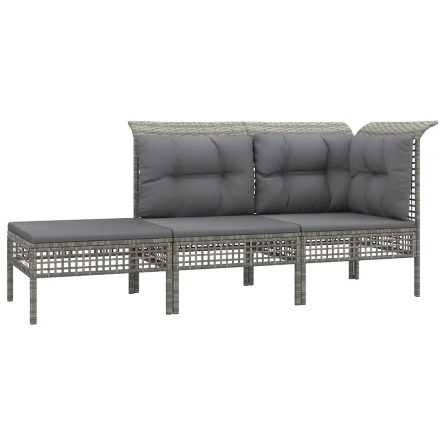 vidaXL 3-tlg Garten-Lounge-Set L-Form aus grauem Poly-Rattan mit Kissen und pulverbeschichtetem Stahlgestell - Bild 2
