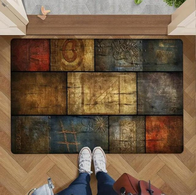 Lodestar Fußmatte im Retro-Stil mit Steinmuster in Gold und Multicolour, rutschfest, B/B: 30 x 50 cm - Bild 1