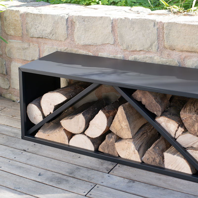 Westmann modernes Kaminholzregal aus Stahl in Schwarz, B/T/H: 104 x 34,5 x 40 cm - Bild 2