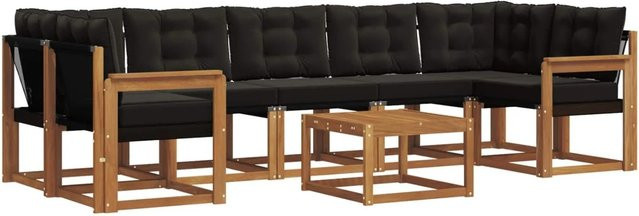 vidaXL Outdoor-Sofagarnitur 8-teilig aus Akazienholz mit Kissen in Schwarz und Natur - Bild 1