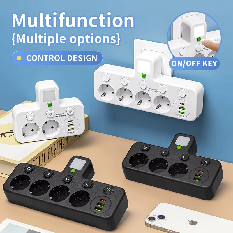 Szaoju USB-Steckdosenleiste mit 5 USB-Anschlüssen und USB-Typ-C in Schwarz - Bild 3
