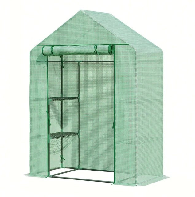 Floordirekt Gewächshaus Harrest mit Metallablagegittern und aufrollbarer Tür in Grün/Transparent, B/T/H: 143 x 195 x 73 cm - Bild 1