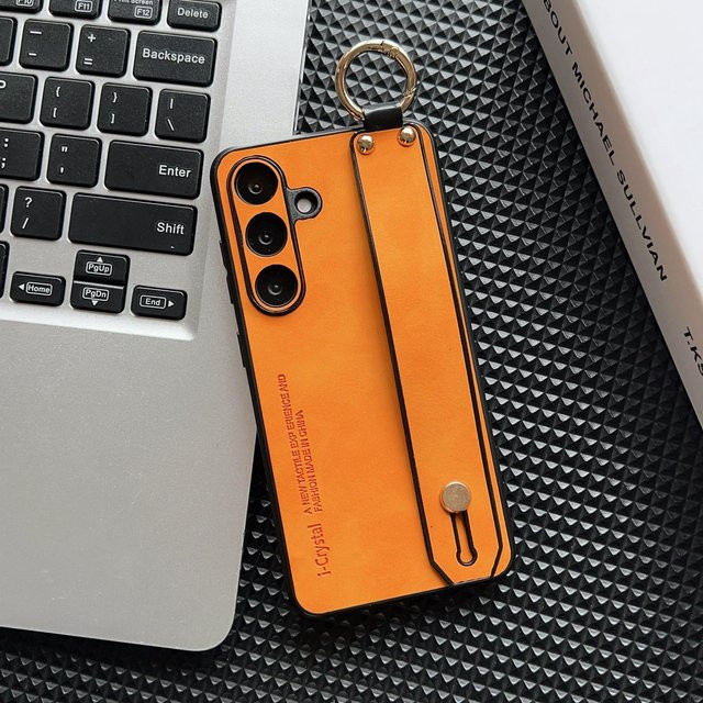 Lammleder Handyhülle mit Handgelenkband und Objektivschutz für Samsung Galaxy S26 S25 S24 S23 S22 S21 Ultra Plus, Farbe: Orange - Bild 1