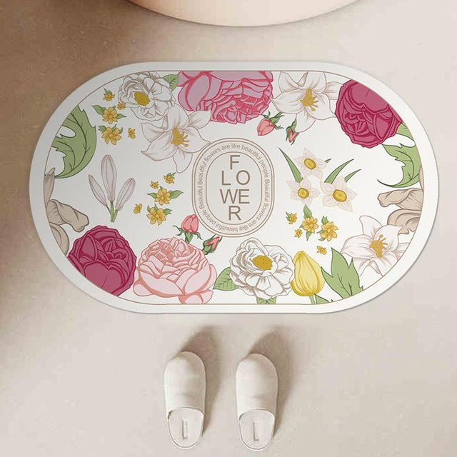 Saugfähige Kieselgurmatte Yiran Furniture mit Gartenblumen-Design, rutschfest und pflegeleicht, B/B: 40 x 60 cm, Mehrfarbig - Bild 1